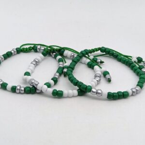 Trío Pulseras Verde/Blanco/Plata