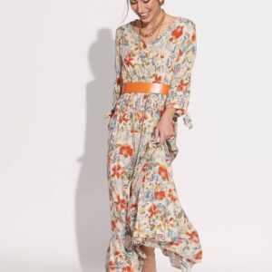 Vestido Largo Flor Naranja